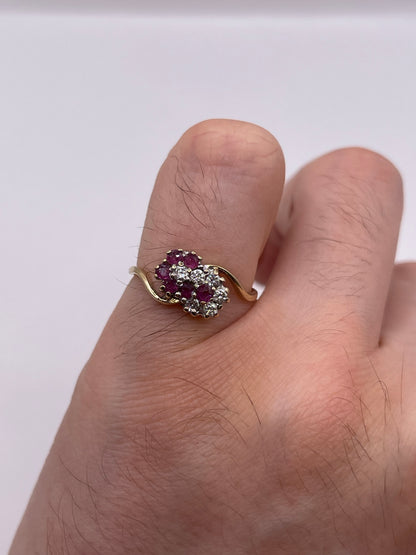 9ct gold ruby and cz ring