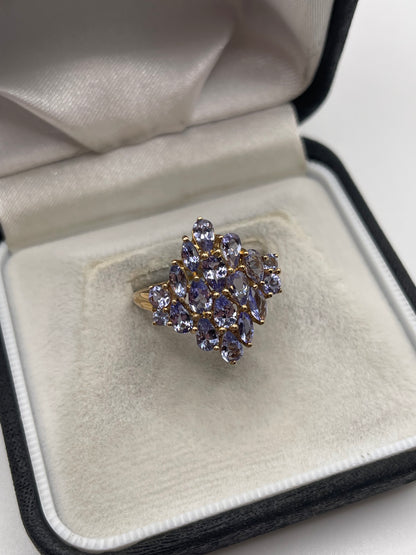 9ct gold tanzanite cluster ring