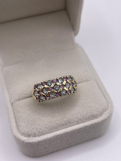 9ct gold aquamarine and pink topaz ring