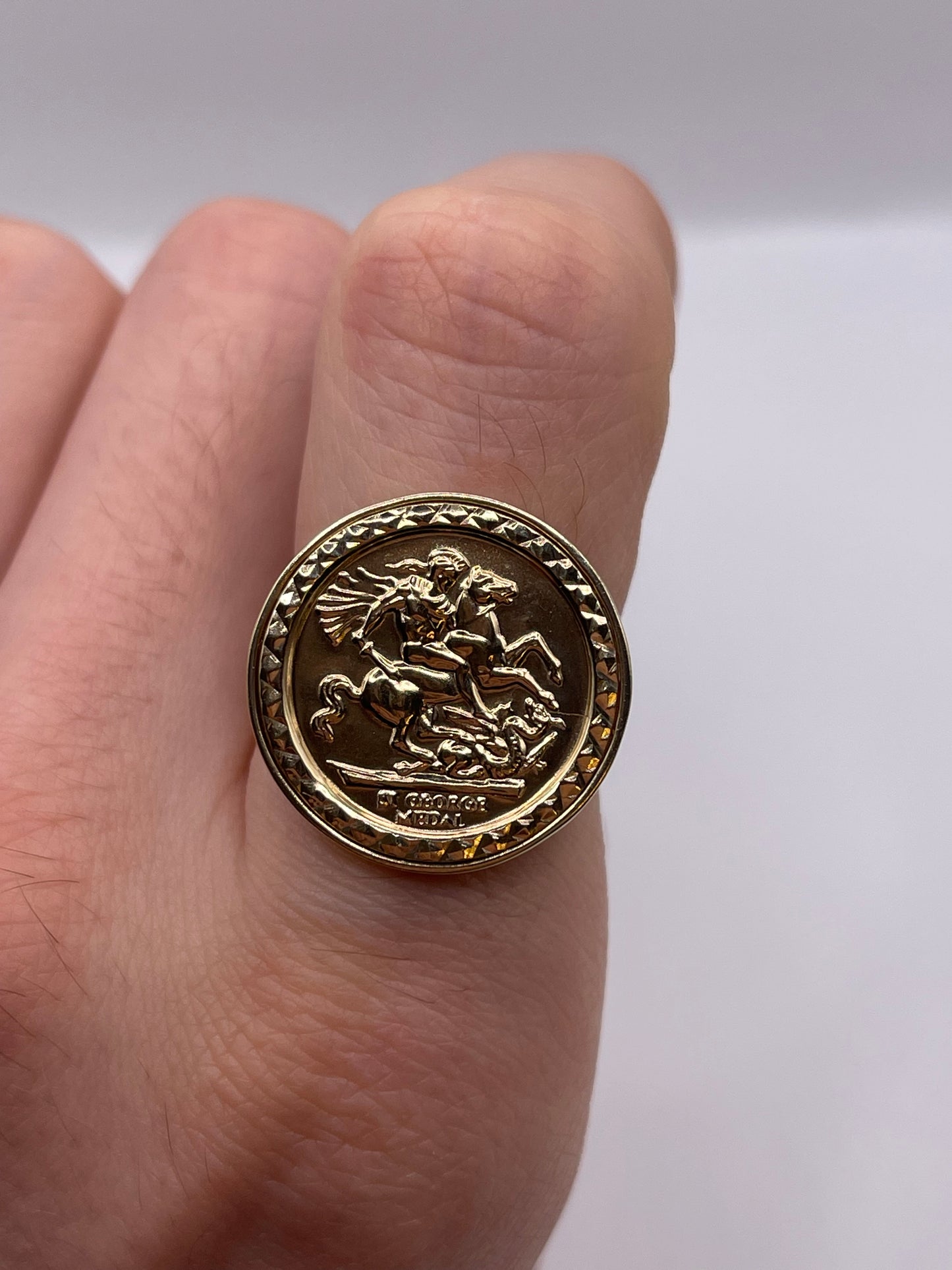 9ct gold St George medallion ring