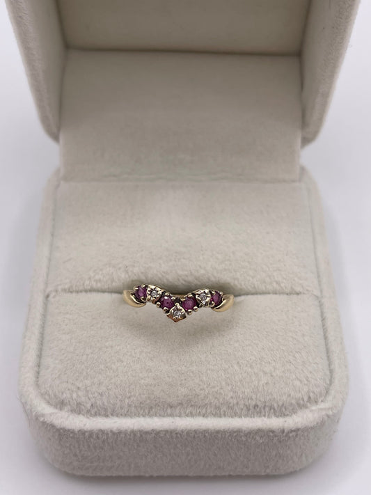 9ct gold ruby and diamond wishbone ring