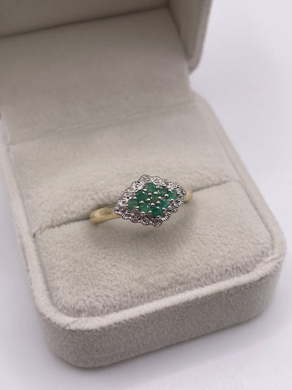 9ct gold emerald and diamond ring