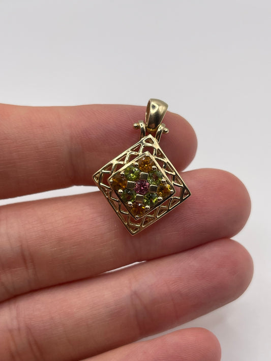 9ct gold multi gemstone pendant