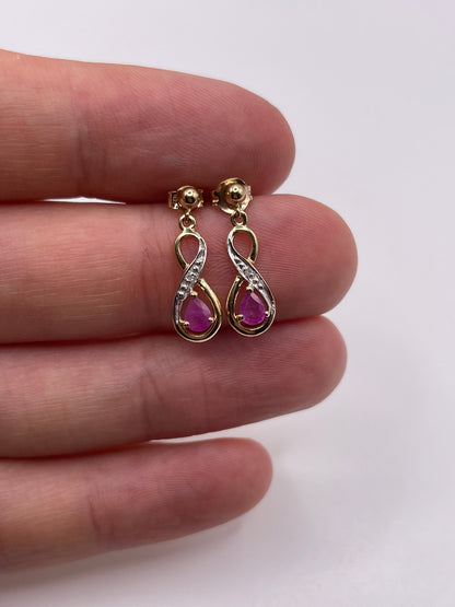9ct gold ruby and diamond earrings