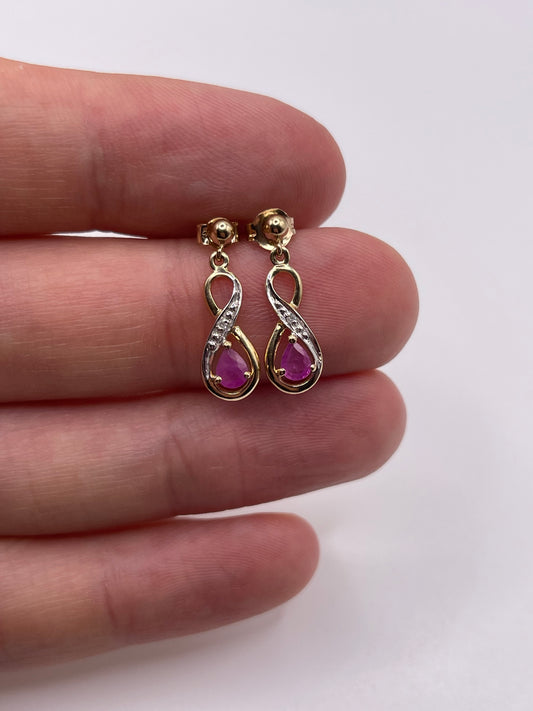 9ct gold ruby and diamond earrings