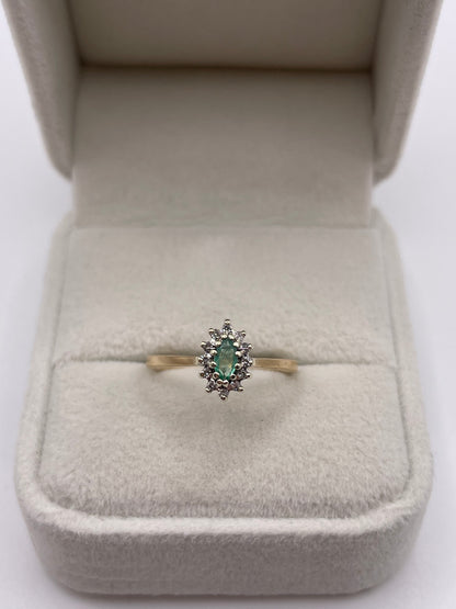 9ct gold emerald and diamond ring