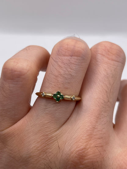 9ct gold emerald and diamond ring