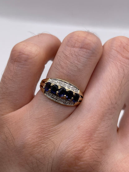 9ct gold iolite and diamond ring