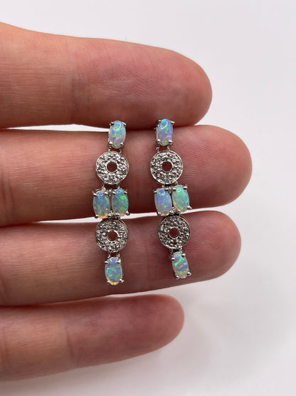 9ct white gold opal and zircon earrings