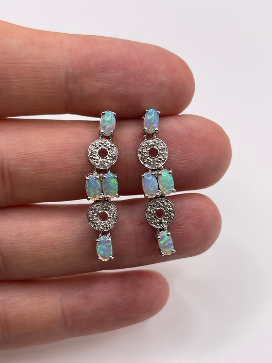 9ct white gold opal and zircon earrings