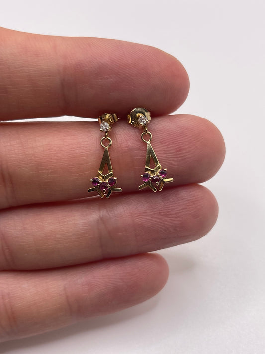 9ct gold ruby and diamond earrings