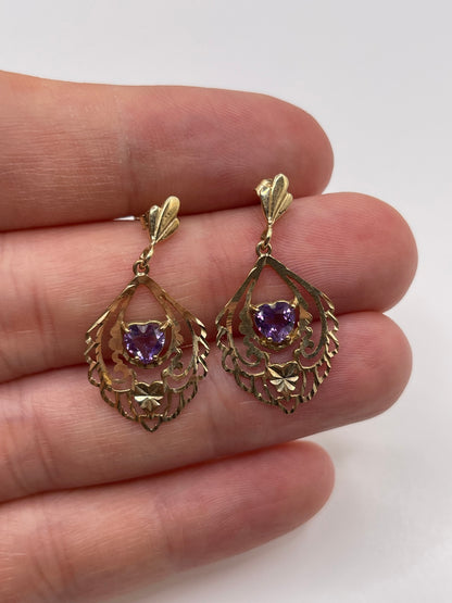 9ct gold amethyst heart earrings