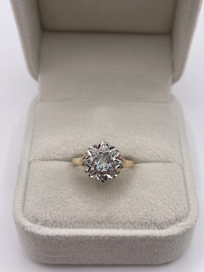 9ct gold aquamarine and diamond ring