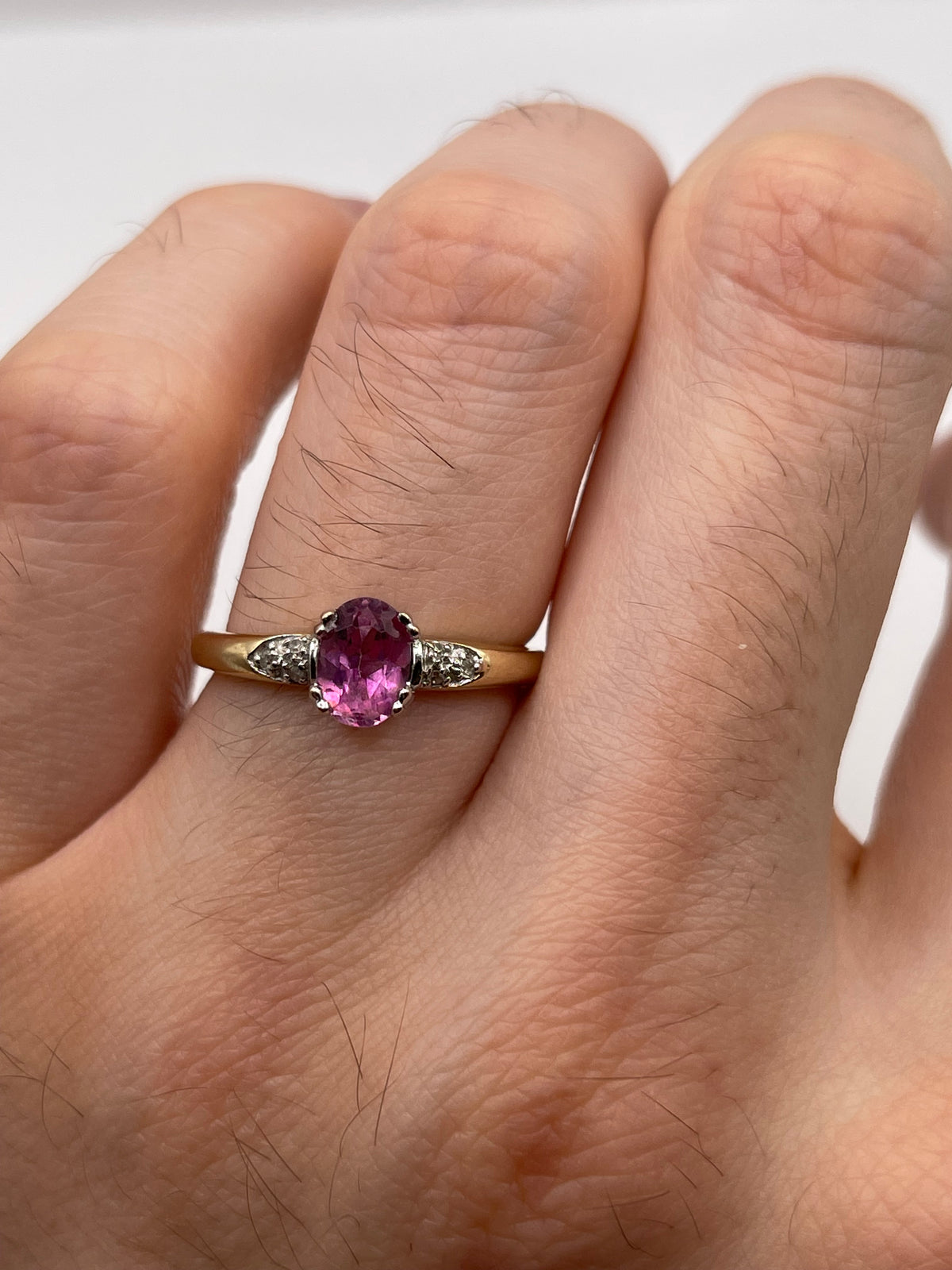 9ct gold pink topaz and diamond ring