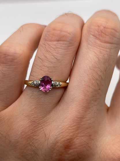 9ct gold pink topaz and diamond ring