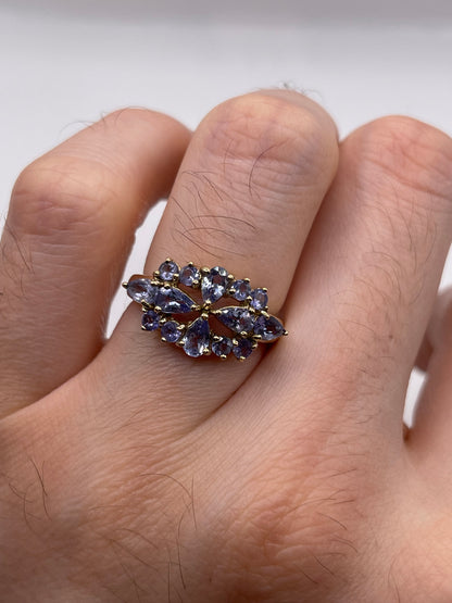9ct gold tanzanite cluster ring