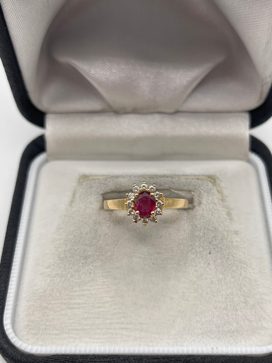 14ct gold ruby and cz ring