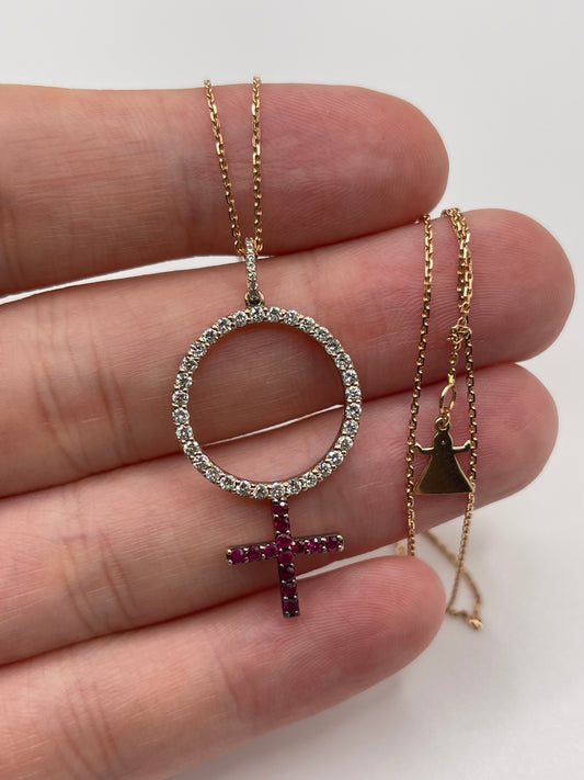 14ct rose gold ruby and diamond necklace
