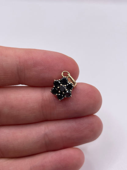 9ct gold black diamond cluster pendant