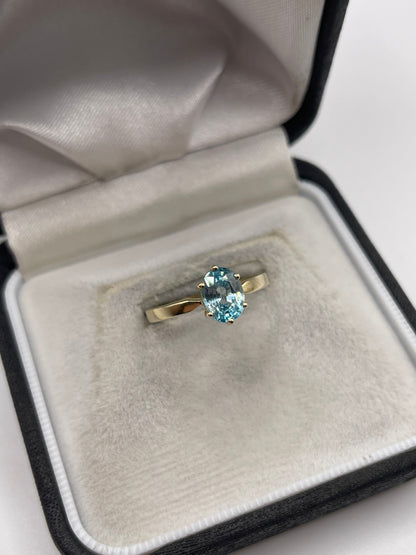 9ct gold blue zircon ring