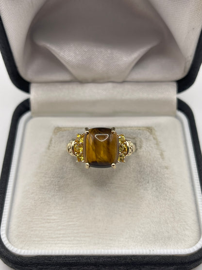 9ct gold tigers eye and citrine ring