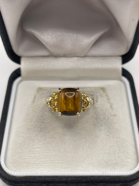 9ct gold tigers eye and citrine ring
