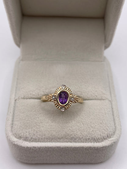 9ct gold amethyst and diamond ring