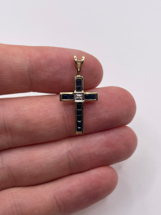 9ct gold sapphire and diamond cross pendant