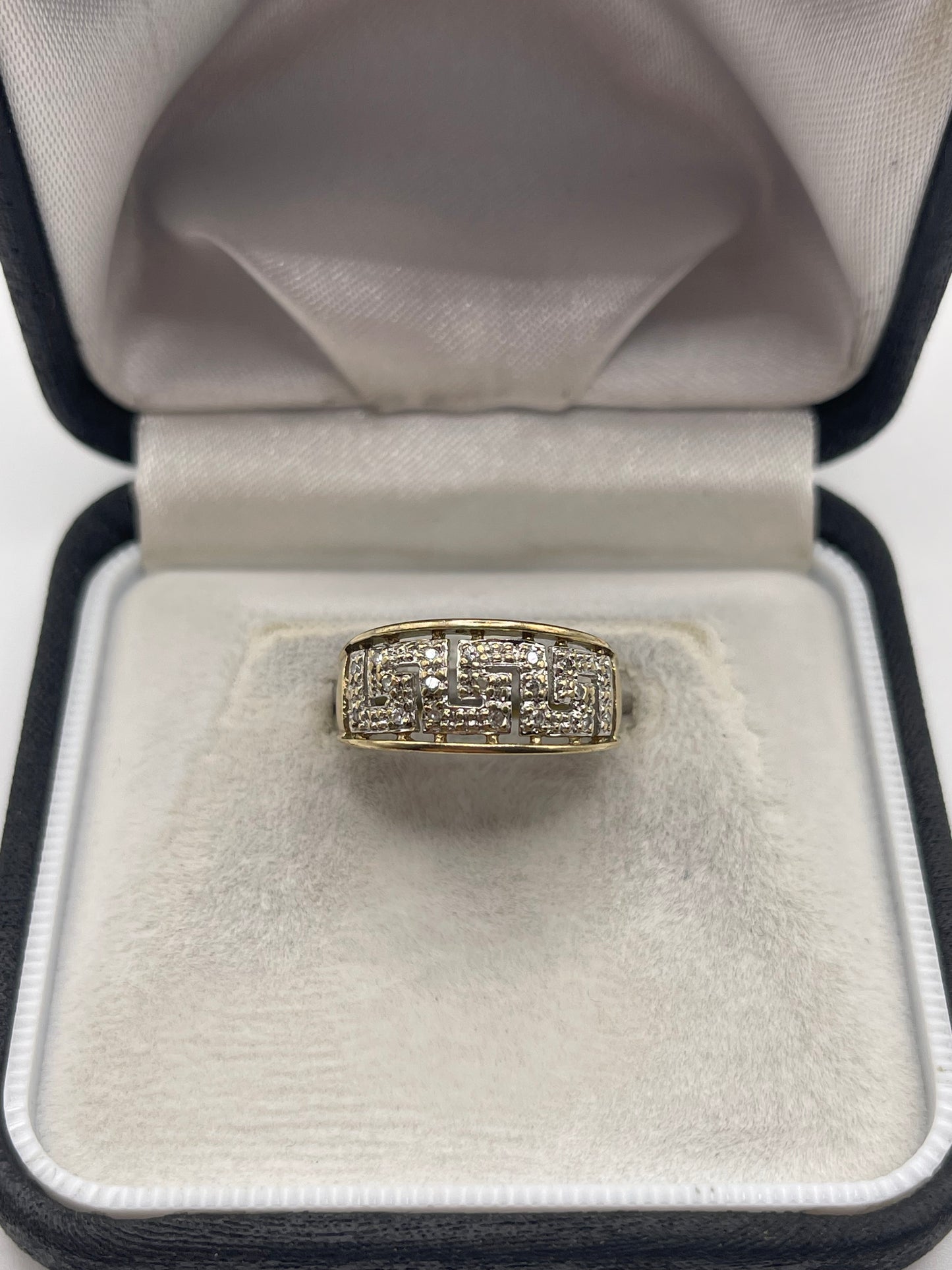 9ct gold diamond Greek key ring