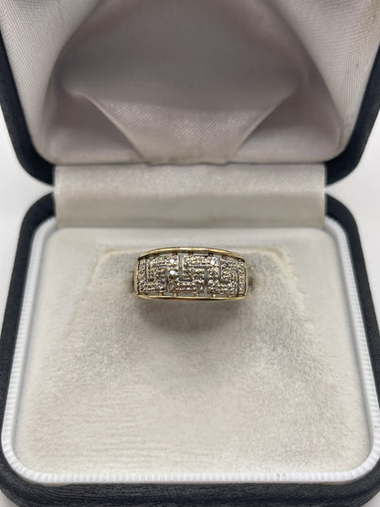 9ct gold diamond Greek key ring