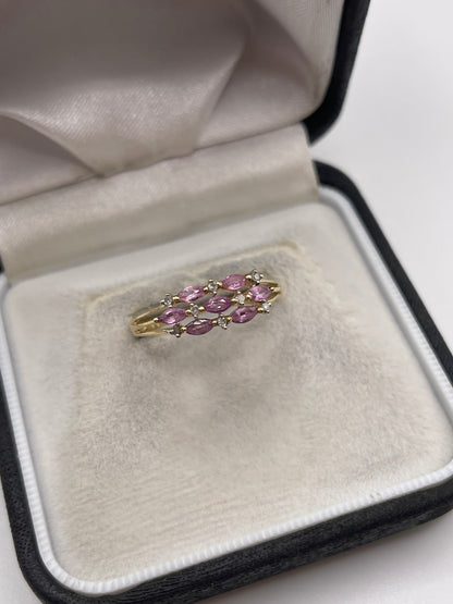 9ct gold pink sapphire and diamond ring