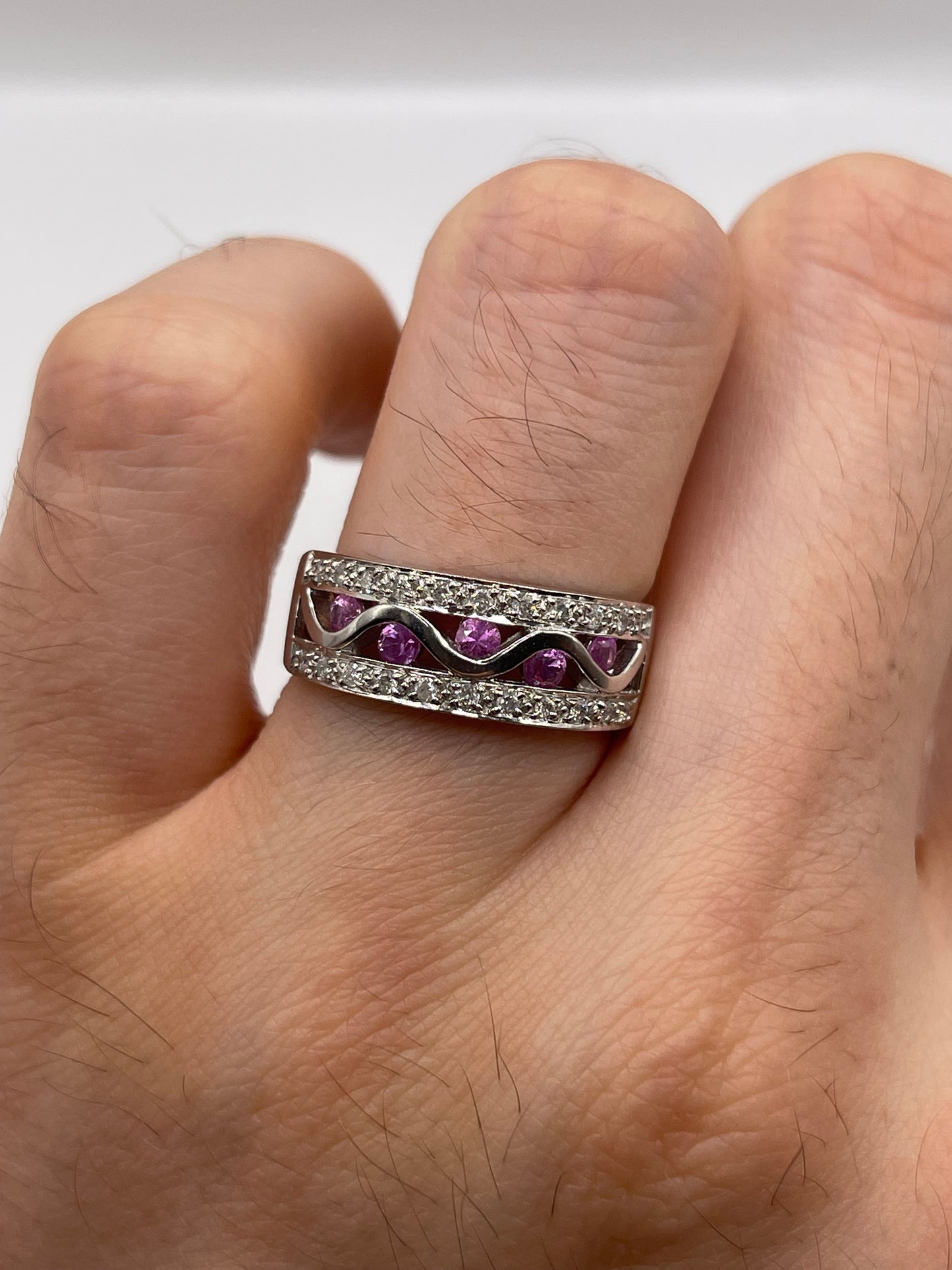 9ct white gold pink sapphire and diamond ring