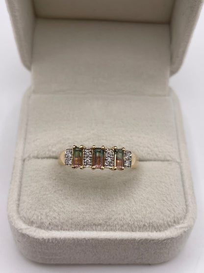 9ct gold watermelon tourmaline and diamond ring