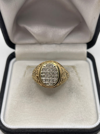 Heavy 9ct gold diamond signet ring