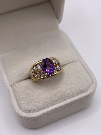 9ct gold amethyst and diamond ring