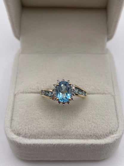 9ct gold blue topaz and diamond ring