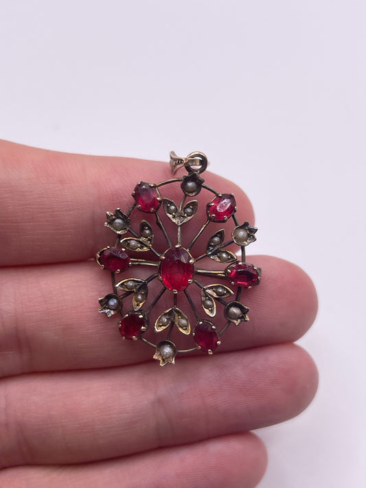 Antique 9ct gold paste and pearl pendant