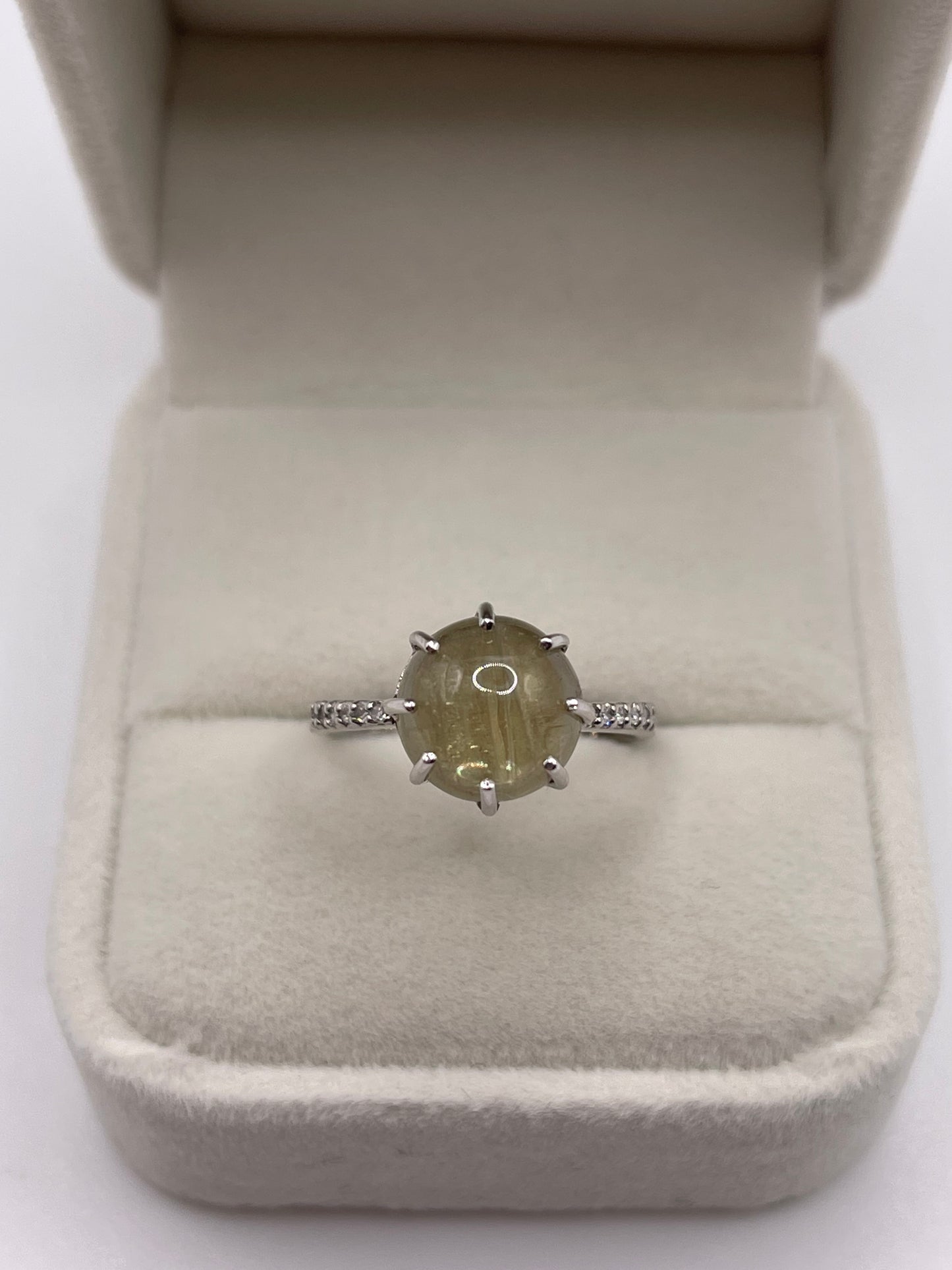 9ct white gold quartz and diamond ring
