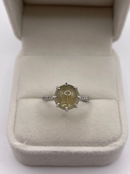 9ct white gold quartz and diamond ring