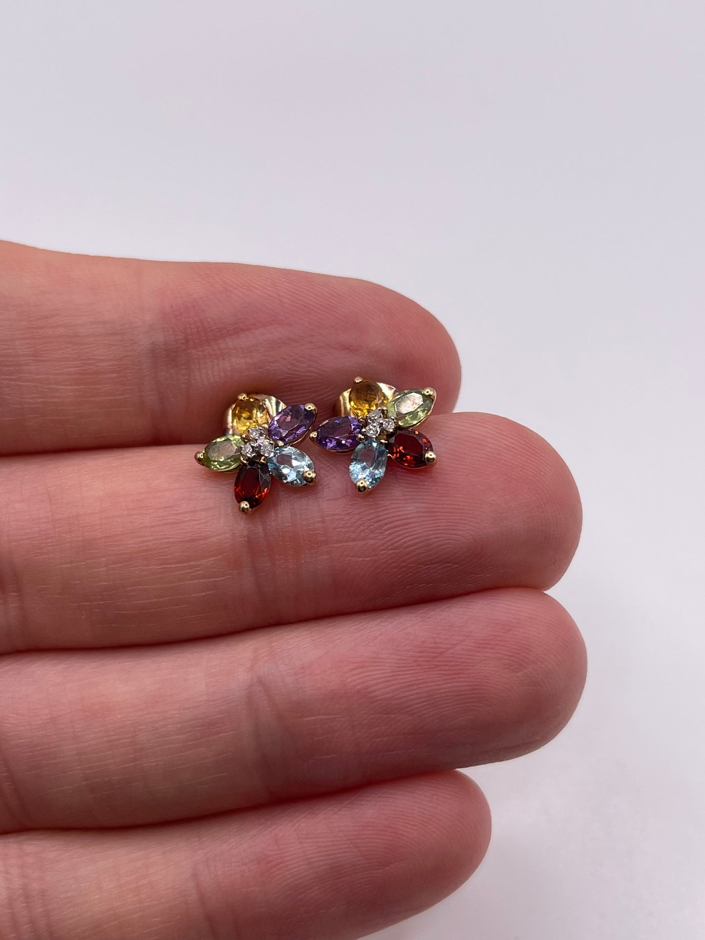 9ct gold multi gemstone and diamond earrings