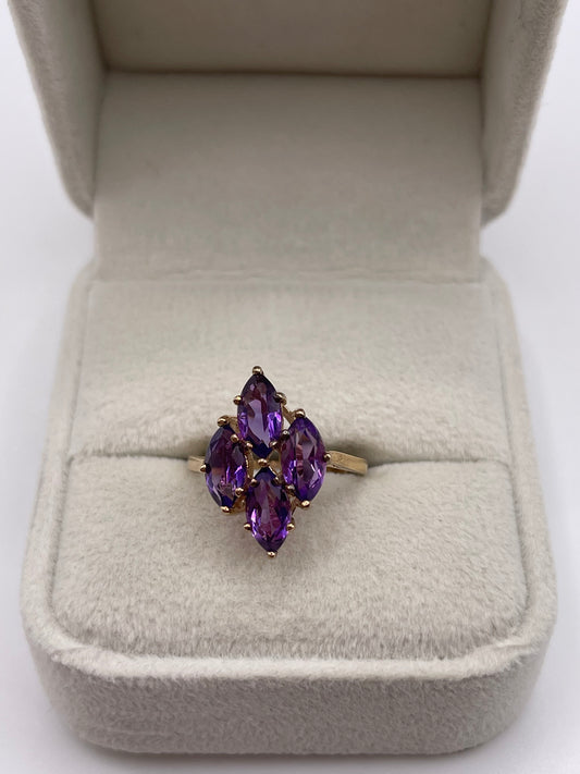 9ct gold amethyst cluster ring