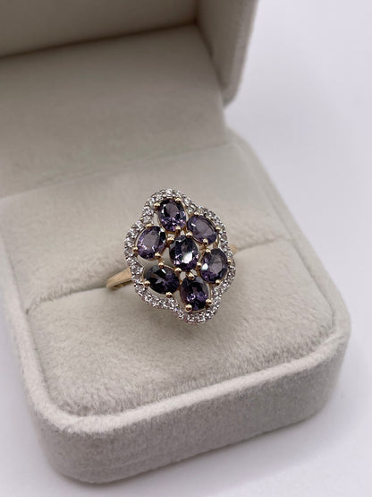 9ct gold iolite and zircon rinc