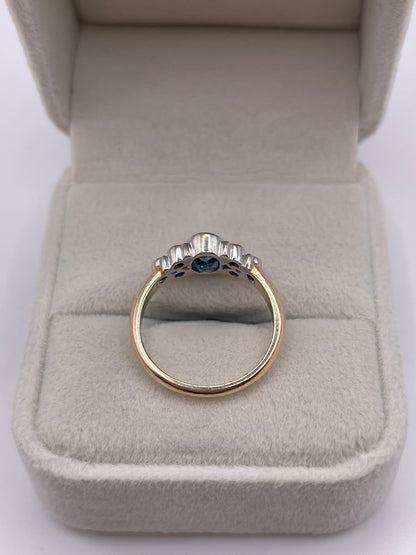9ct gold blue topaz and diamond ring