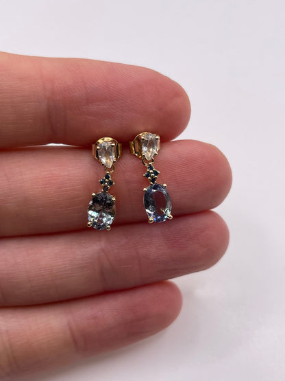 9ct gold tanzanite, moonstone and diamond earrings
