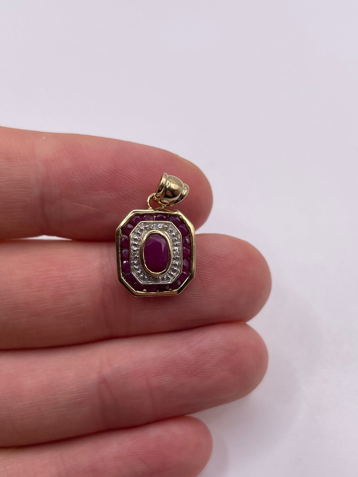 9ct gold ruby and diamond pendant