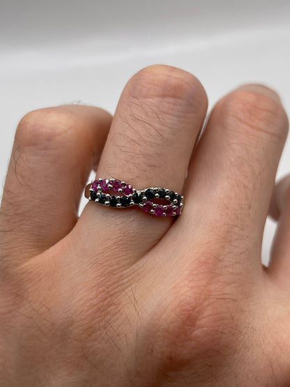 9ct white gold ruby and sapphire ring