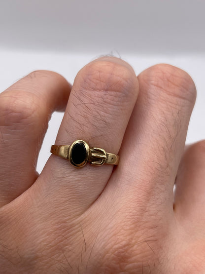 9ct gold onyx buckle ring