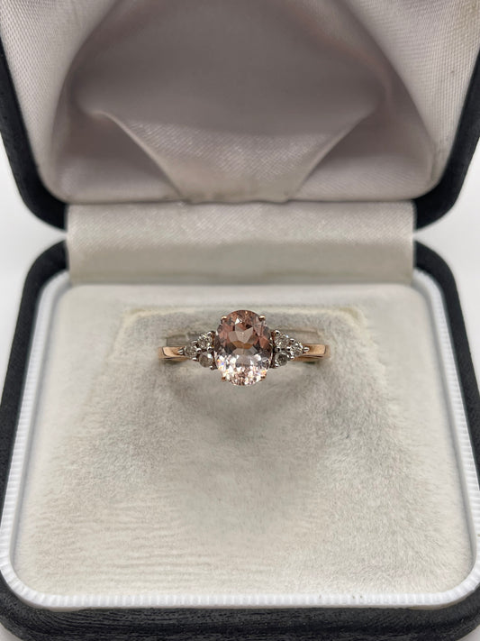 9ct rose gold morganite and diamond ring