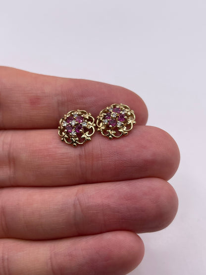 9ct gold ruby and diamond earrings