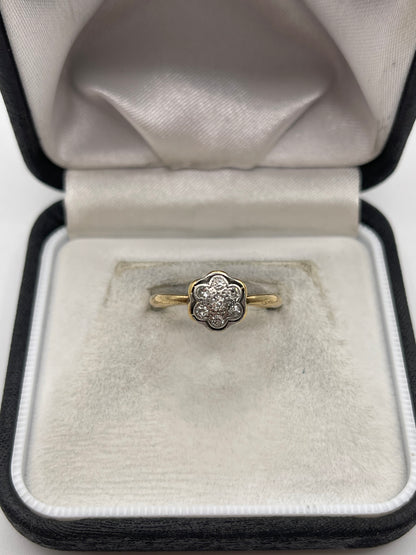 9ct gold platinum diamond cluster ring